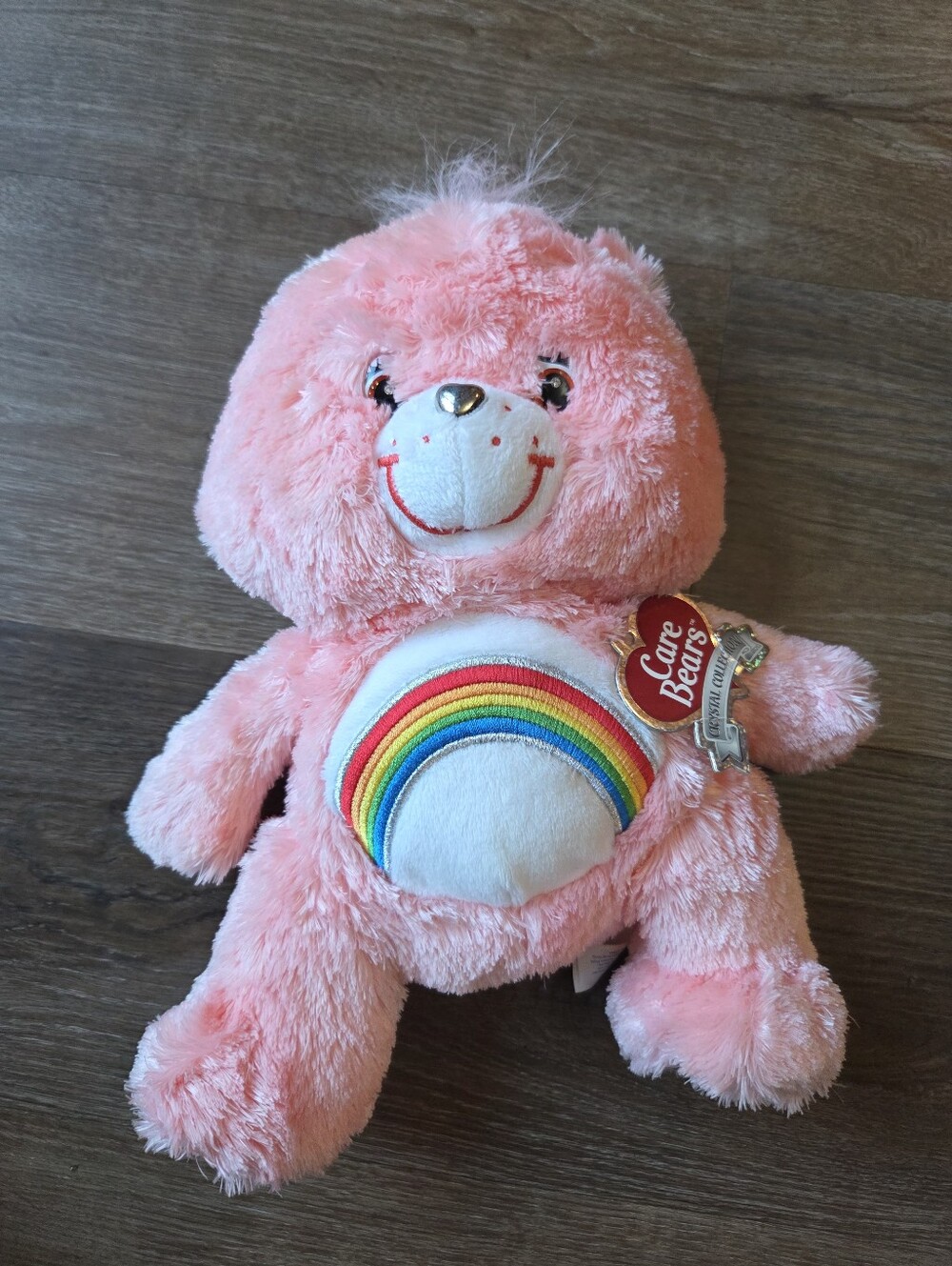 2007 Care Bears Crystal Collection Fluffy Pink Cheer Bear Plush Stuffed Animal